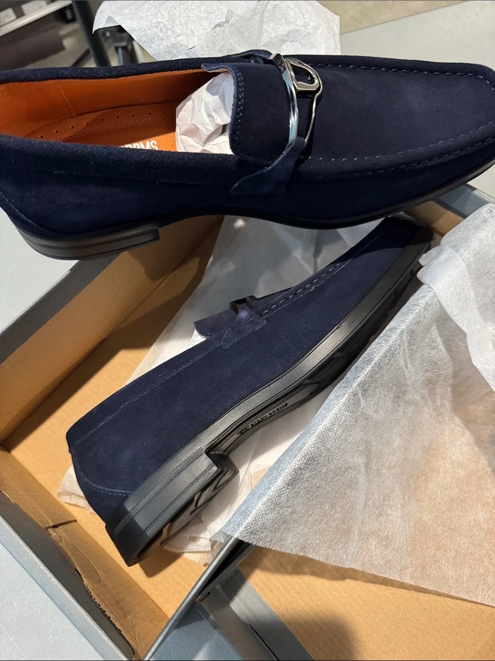 Stacy Adams Navy Suede Bit Slip-On Loafers